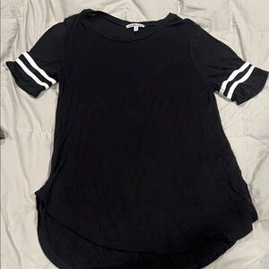 Charlotte Russe Black Short Sleeve Tee with White Stripes